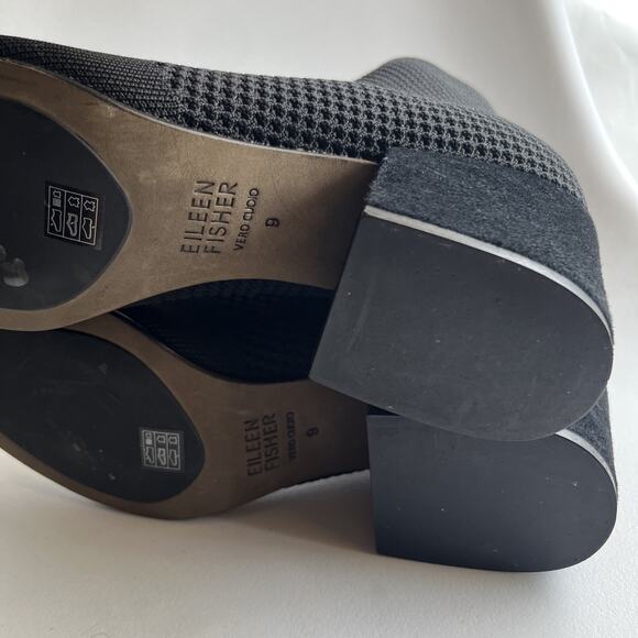 Eileen Fisher Croft Stretch Knit Open Toe Bootie Sz 9 Black Stretch Knit - Picture 10 of 14